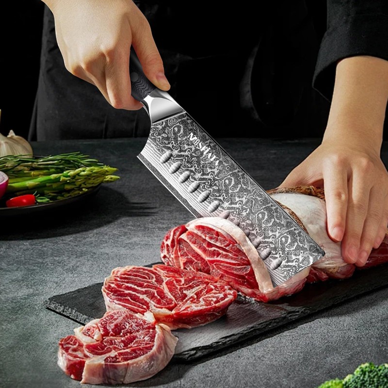 MOSFiATA 7'Nakiri Knife Damascus Professional Sharpe Chef Knife， Kitchen Knifed