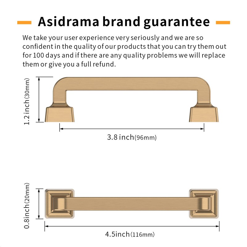 Asidrama 10 Pack 3.75 Inch(96mm) Champagne Bronze Kitchen Cabinet Handles,