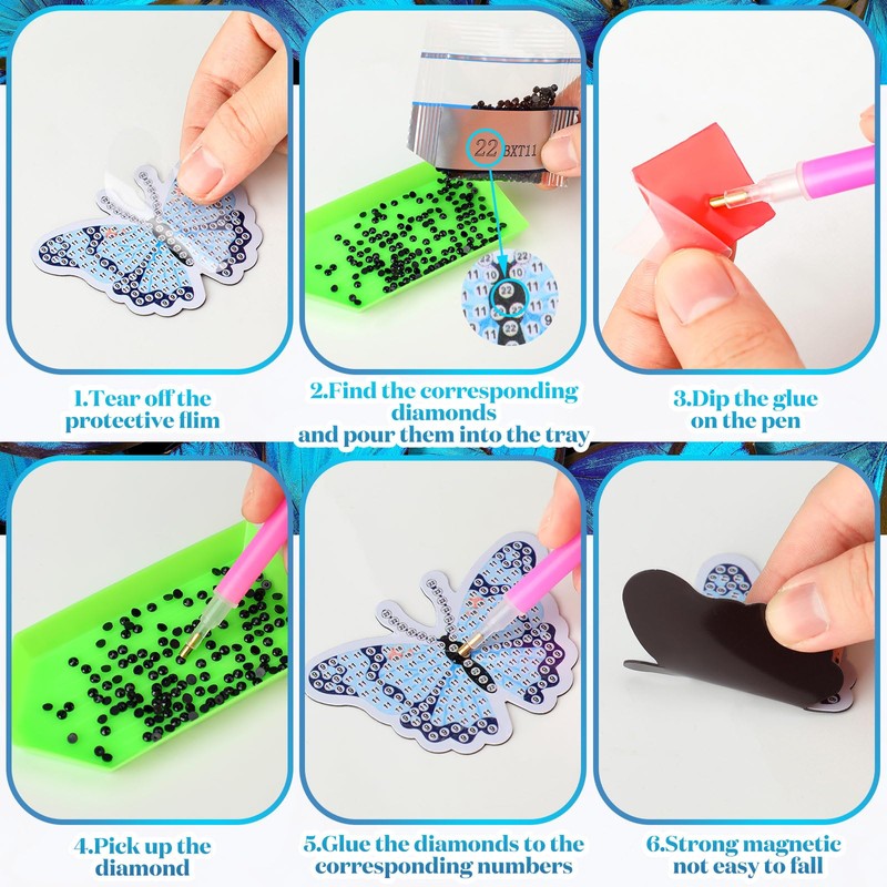 Copkim 30 Pcs Refrigerator Diamond Art Magnets Easy Diamond Art