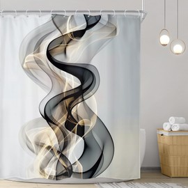 Riyidecor Abstract Black Gold Shower Curtain 60Wx72H Inch Modern Luxury Minimalist Ombre Ink Texture Aesthetic Contemporary Fluid Liquid Bathroom Decor Fabric Polyester Waterproof 12 Pack Hooks