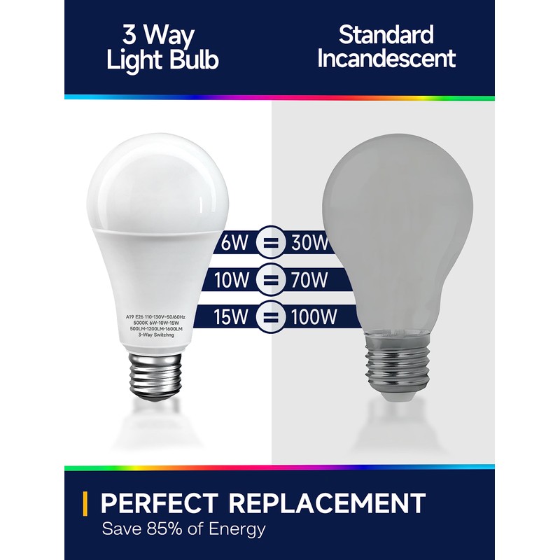 UNILAMP 3 Way Light Bulbs 30 70 100W Equivalent, 3-Way