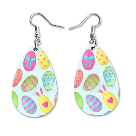 Easter Bunny Egg Dangle Earrings Set | Cute Girls Womens Jewelry Earings | Double Sided Print | Spring Holiday Gifts | Passover Sunday Girls Decorations Girlfriend Wife Adorable Fashion Accessories