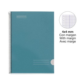 Miquelrius - Recycled Notebook - Folio Size - 80 Sheets - Grid 4 x 4 - Spiral - Navy Blue