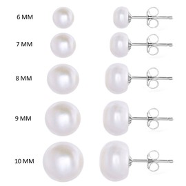 MABELLA 925 Solid Sterling Silver AAA Genuine Freshwater Cultured Pearl 8MM White Button Stud Earrings Mother's Day Gifts for Her
