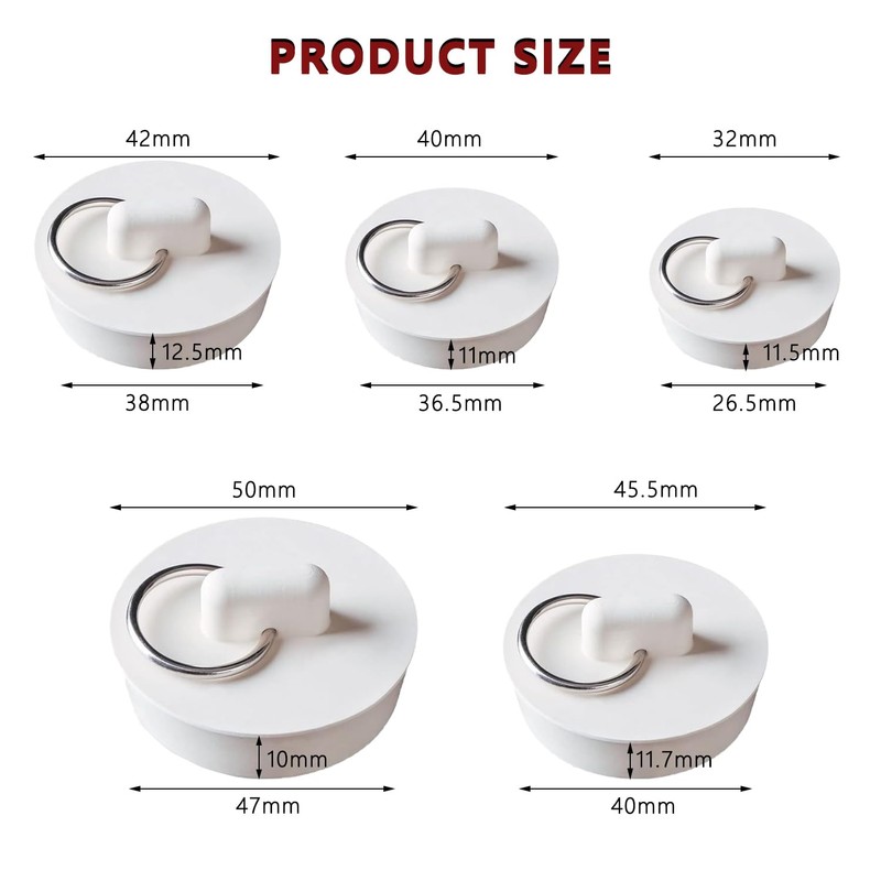 5 Pieces Bath Stopper Plug, Sink Plug Rubber, Rubber Bath
