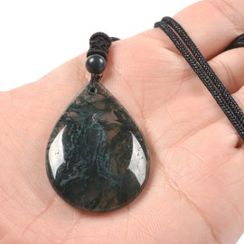 Justinstones Natural Moss Agate Teardrop Shapes Beads Pendant Hand Weaving Cord Necklace Adjustable Braided Cord Necklace 18 to 28 Inch