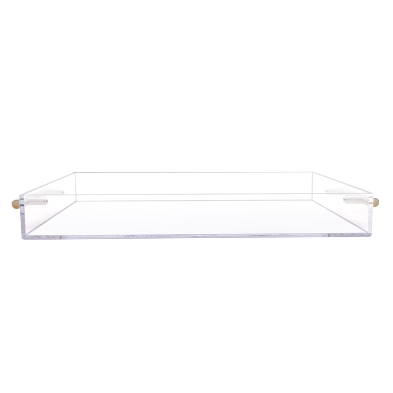 12"x16" Clear Acrylic Serving Tray with Golden Handles, Sturdy Huge