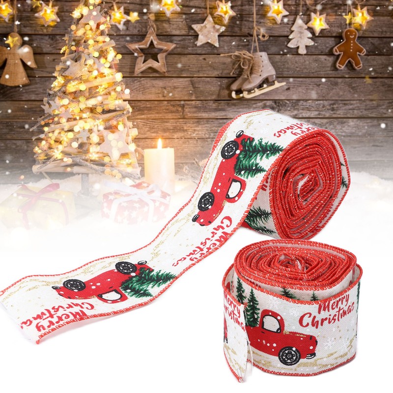 2pcs Christmas Decoration Ribbon Clear Vivid Pattern Durable Packaging Ribbon