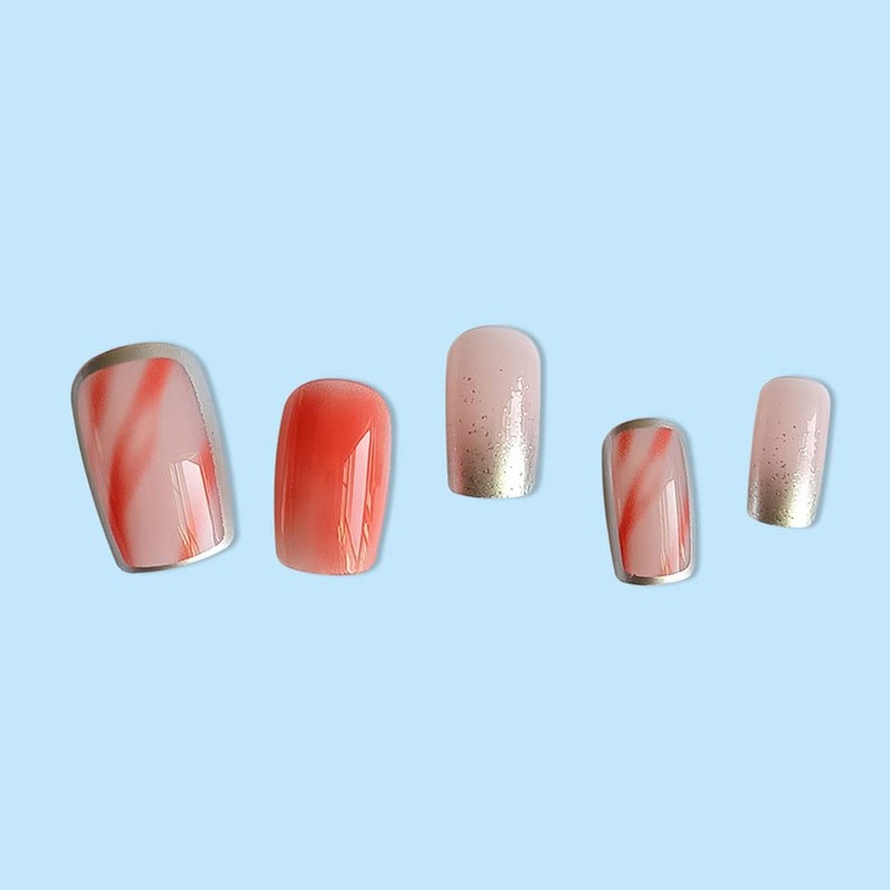24 Clear Amber INS Faux Nails with Gold Plated -