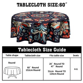 Granbey Boho Tablecloth Round 60 Inch - Bohemian Floral Table Cloth Western Ethnic Circle Tablecloths Cover for or Kitchen Dining Patio Indoor Outdoor