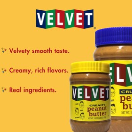 Velvet Peanut Butter, Crunchy – Detroit’s Classic Since 1937, with “Fresh, Pure, Delicious” Label, Made in the USA, Gluten-Free, Packed with Roasted Peanut Chunks, Perfect for Sandwiches, Baking & Snacking (12 Jars, 18oz Each)