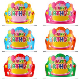 Yunsailing 36 Pcs Happy Birthday Crowns for Kids Paper Birthday Hat Crowns for Classroom Birthday Gifts Kids' Party (Colorful)