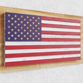 AquaChase American Flag Wall Decor, 17"x9" Patriotic Wooden Art Decoration for Home & Office, Handmade Solid Wood Hanging Plaque Sign for Entryway, Mantel, Living Room, Porch, Front Door