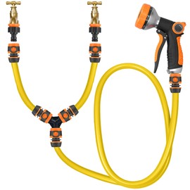 13pc Outdoor Dog Shower Hose for Outside Tap - 2 in 1 Hot and Cold Tap Connector, Garden Hose Pipe and Garden Sprayer for Muddy Dog Washer - Outdoor Pet Bath Tub Accessories for After Walk Pet Wash