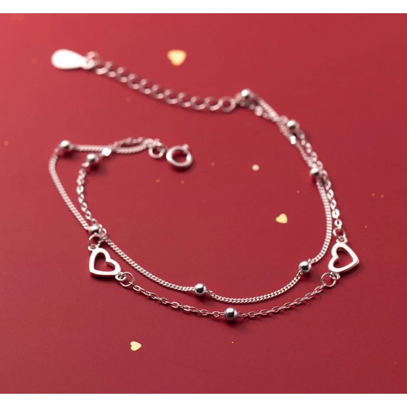 Unbranded 925 Silver Tone Double Layers Heart Ball Beads Link