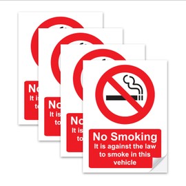 SAFESIGN (4 Pack) No Smoking Or Vaping In This Vehicle Sign Stickers (100mm x 75mm) - Water Proof Vinyl Conforms to EN ISO 7010:2012 For Taxi, Uber, Company Car