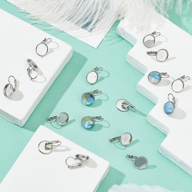 UNICRAFTALE 100pcs 12mm Stainless Steel Leverback Earring Round Tray Blank Earring Bezel Earring Hook Components Earring Blanks for Dangle Jewelry Making 21X14mm Pin 0.8mm