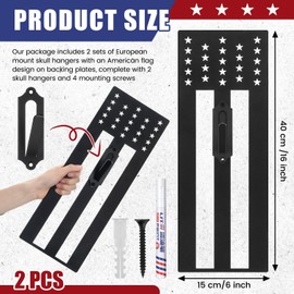 2 Set Deer Skull Mount Flag Skull Mount Hanger European Deer Plaque Hanger Kit USA Flag Decor Prey Display Rack for Husband Father Hunter(Flag Style,15.8 x 5.9 Inches)