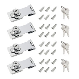 I-EASYDWW, Keyed Hasp Locks, 3 Inch, Twist Knob Keyed Locking Hasp, Cabinet Locks, Cabinet Locks with Keys, Silver, 4 Pack