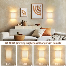 Rechargeable Wall Sconce Magnetic Wireless Lamp RGB Colors Dimmable with Fabric Linen Shade and Remote, Lighting Decor Set of 2 for Bedroom Living Room Hallway