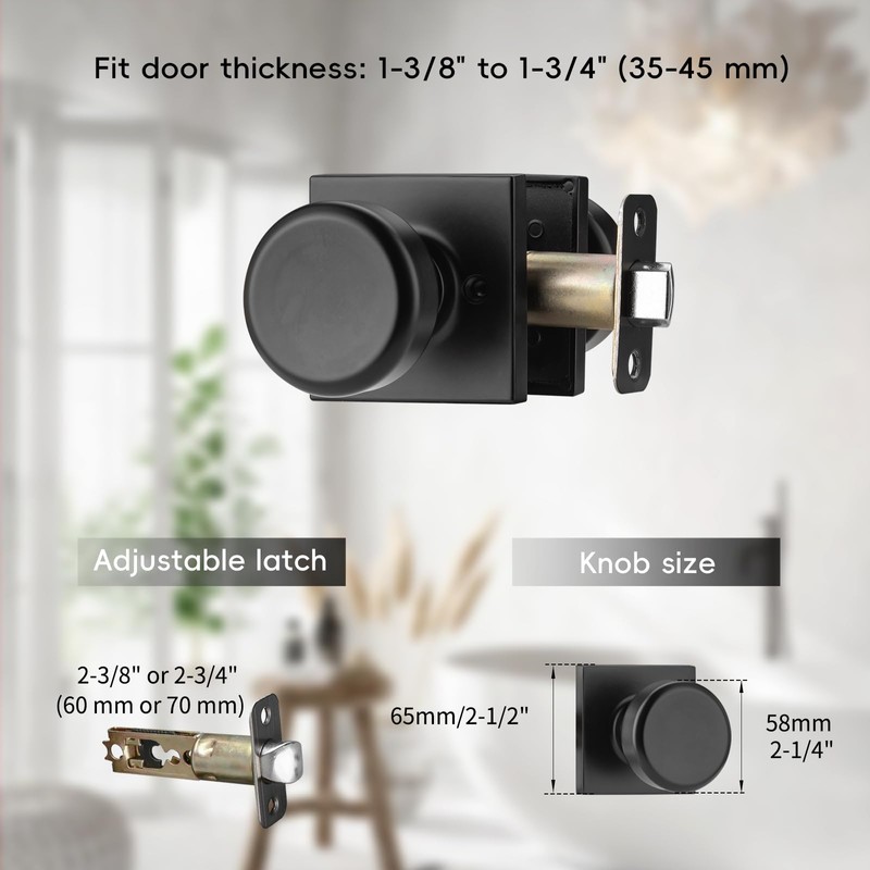 NCSEN Black Interior Door Knobs for Hall & Closet, Pismo
