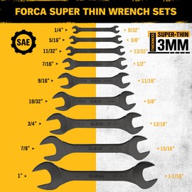 ELEAD Super Thin Open-End Wrench Set | 9-Piece SAE 1/4" to 1-1/16" | CR-V Ultra-Slim Design Nickel Plated Corrosion-Resistant | Includes Roll-Up Pouch