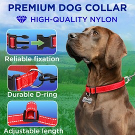 TECEUM Reflective Dog Collar – Red – XXS – Basic Nylon Pet Collar – Quick Release Buckle – Fits Small, Medium and Large Dogs, Puppies, Cats – ESA & Service Dog Options