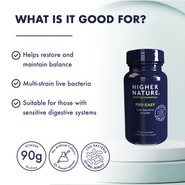 Higher Nature - Pro-Easy - Multi-Strain Live Bacteria Powder - Probiotics for Gut Health - Suitable for The Whole Family - 90g Powder