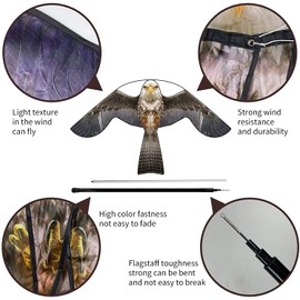 Flerigh Bird Hawk Flying Kite with Pole Crops Farm Protector Bird Scarer Flying Kite with 6m Pole-Style B