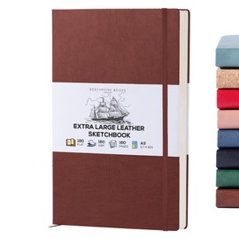 BEECHMORE BOOKS Art Sketch Book, Extra Large A3 160 Pages 11.7 x 16.5 inch, Hardcover Leather Artist Sketch Pad for Drawing and Painting, Thick 160gsm Cream Paper, Boxed for Gifts, Chestnut Brown