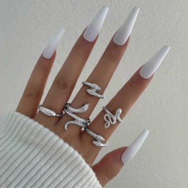 Iaceble Boho Layered Snake Knuckle Ring Silver Stackable Serpent Open Rings Adjustable Snake Ring Punk Snake Finger Rings Multi Snake Rings Set Jewelry for Women 5pcs