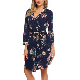 UNibelle Women's Dressing Gown Lightweight Kimono Robes Short Bathrobe Soft Ladies Sleepwear with 3/4 Sleeve PAT4 S