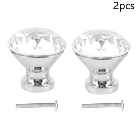 MroMax 2Pcs 27mm Faux Bling Crystal Dresser Door Pull Handle Round Plastic Diamond Knob Silver Tone