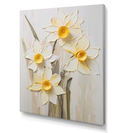 DesignQ Daffodils Wall art decor, Daffodils Wall Art, Minimalist Cream Daffodils, Extra large Canvas wall art, 12x20 inches