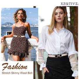 XZQTIVE Elastic Belts for Women Thin Stretchy Dress Belt Women Skinny Waist Belt for Dress Jeans Pants with Gold Buckle