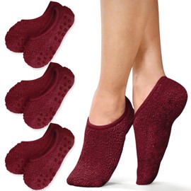 AmazingStone 3Pairs Cozy Winter Fuzzy Socks for Women With Grip Anti-Slip Fluffy Plush House Warm Ankle Socks, Christmas Red 3pairs, One Size