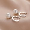 Sterling Silver Pearl Dangle Drop Earrings With Diamonds - Wedding