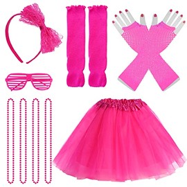 jiebor Tutu Skirt Leg Warmers Fishnet Gloves Shutter Glass Headband Necklace for Girls Hot Pink