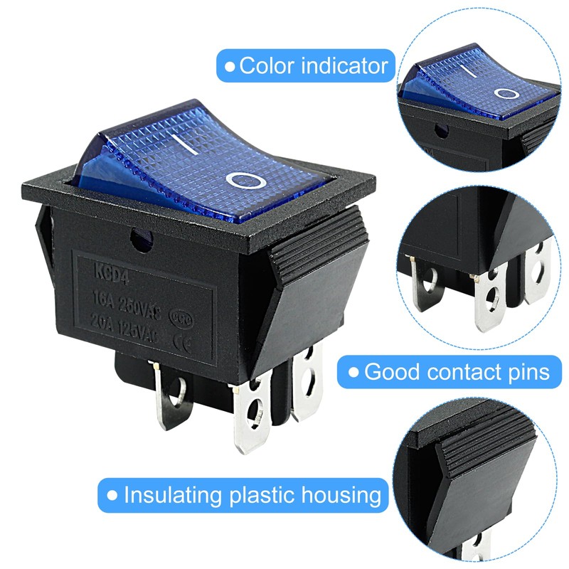 Unlorspy 3Pcs KCD4 Rocker Switch DPST 4 Pins 2 Position