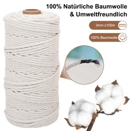 Macrame Yarn 3 mm x 100 m, Macrame Yarn Set Green, Cotton Macrame Cotton Yarn, Cotton Rope, Macrame Yarn, Colourful Cotton Craft Cord for Hanging, Plant Hanger, Crafts, Knitting