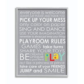 Stupell Industries Everyone is Welcome Playroom Rules Grey Framed Wall Art, 16 x 20, Design by Artist Ellen Crimi-Trent