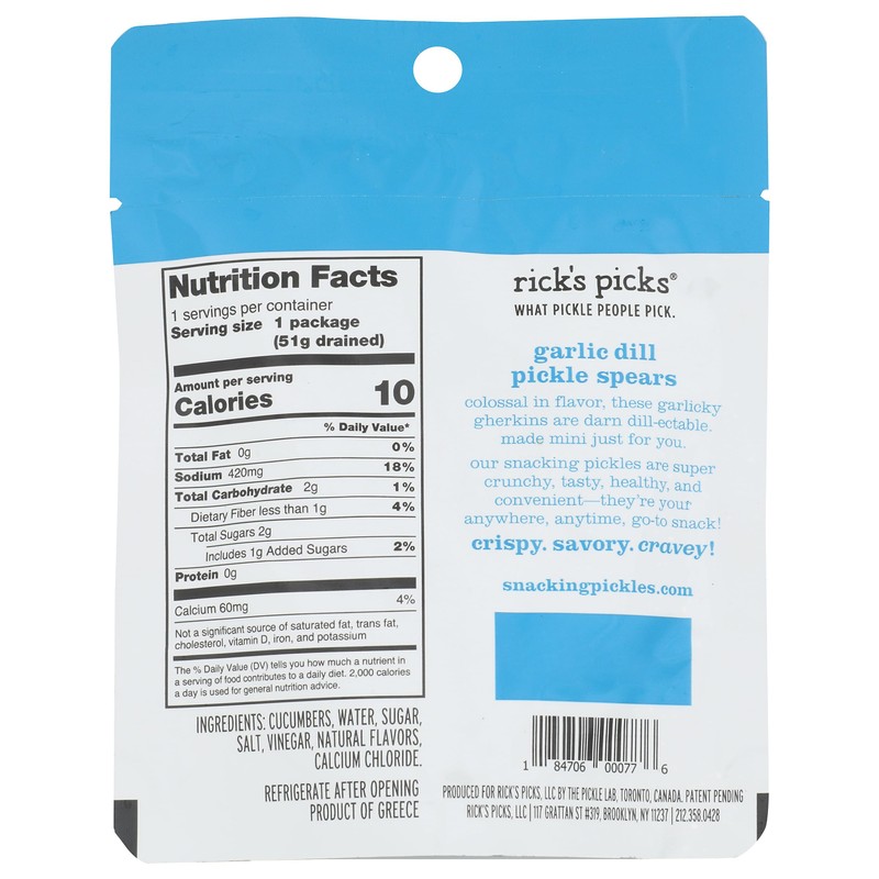 RICKS PICKS Garlic Dill Snacking Pickle Spears, 2.2 OZ