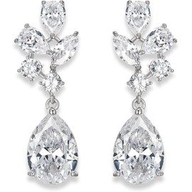 EVER FAITH Pendientes de Boda para Novia Dama de Honor, Impresionantes Pendiente Redondos de Marquesa en Forma de Pera Con Circonita Cúbica, Joyería Nupcial para Mujer