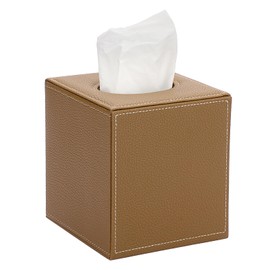 BTSKY PU Leather Squre Tissue Box Cover - Household/Office Cube Tissue Holder Box, Textured Tissue Paper Box Case Napkin Holder, Camel