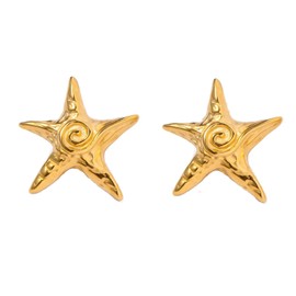 Starfish Earrings for Women Chunky Gold Texture Earrings Large Starfish Stud Earrings for Women Summer Statement Beach Jewelry, Medium, Metal, No Gemstone