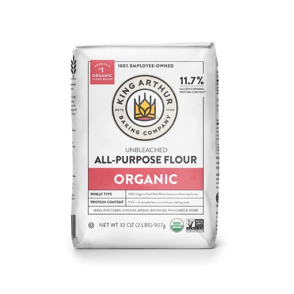 King Arthur, 100% Organic All-Purpose Flour Unbleached, Non-GMO Project Verified, No Preservatives, 2 Pounds (Pack of 12)