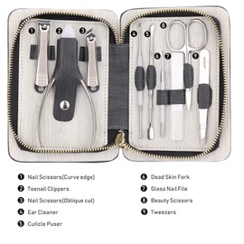 ZIZZON Manicure Set, Professional Stainless Steel Nail Clippers 9 in 1 Pedicure Grooming Kit with Travel Case (Black)
