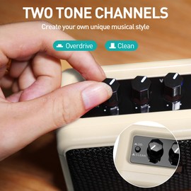 EROK Mini Electric Guitar Amplifier, with Clean Overdrive Effects,Support BT/Headphone Connection,5W Indoor Music Pratice Speaker (Beige)