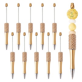 Beadthoven 10pcs Pearl Diamond Beadable Pens, Rhinestone & Crystal Bling Pen Making Supplies - Goldenrod
