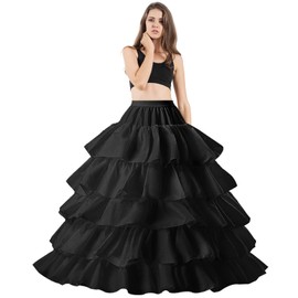 Women's 4 Hoop Skirt 5 Ruffles Layers Petticoat Skirt for Party Wedding Crinoline Slip Underskirt (US, Alpha, One Size, Regular, Regular, Standard, Black)
